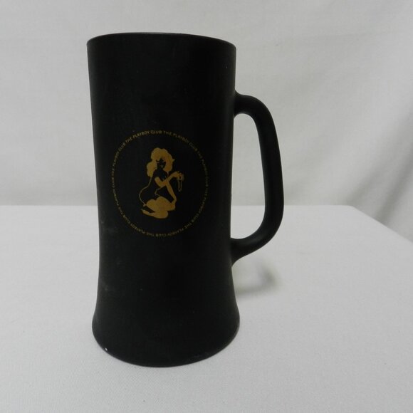 Vintage Playboy Club Mug Black Frosted Glass Large Beer Stein Pin Up Silhouette - Picture 1 of 13